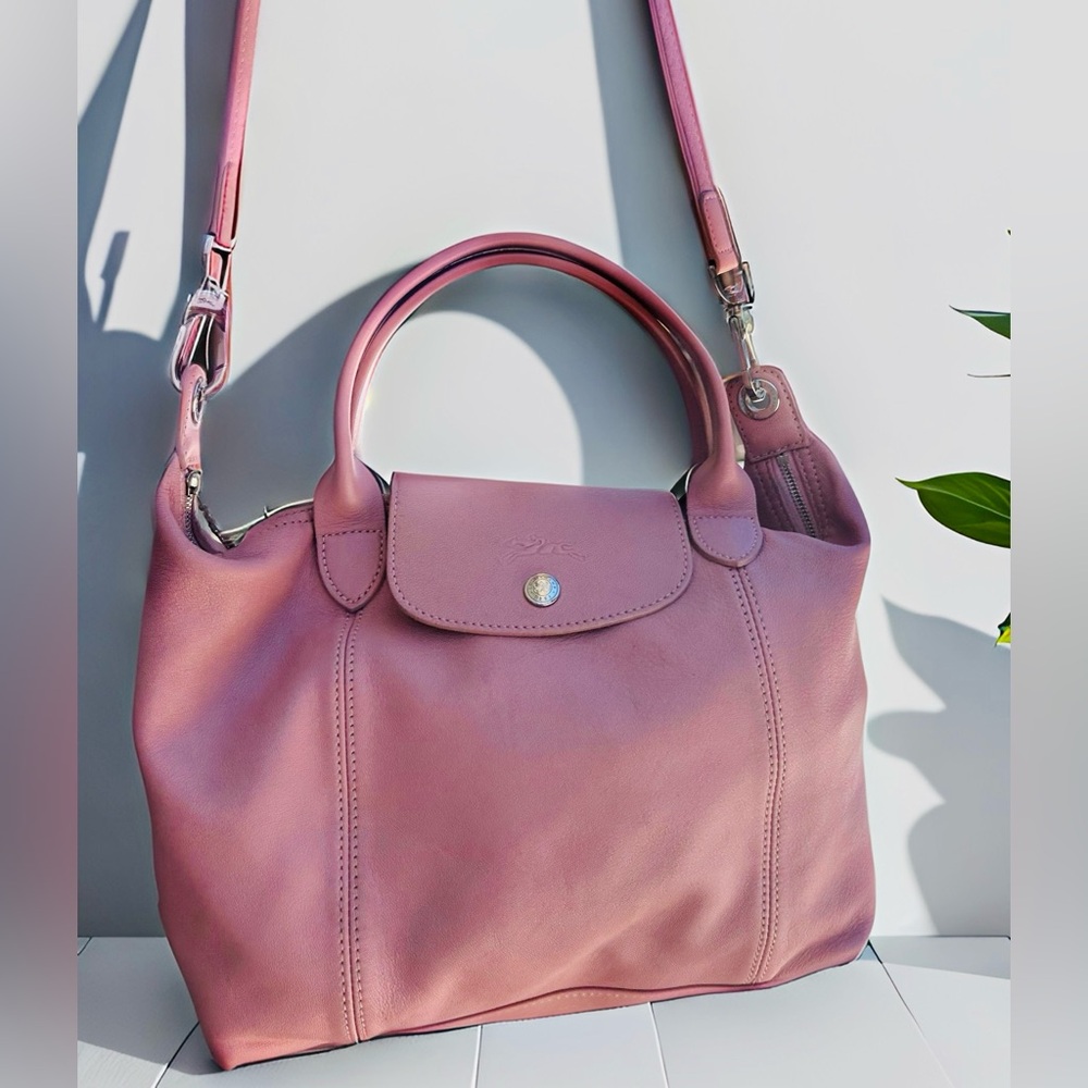 Longchamp Leather tote millennial pink